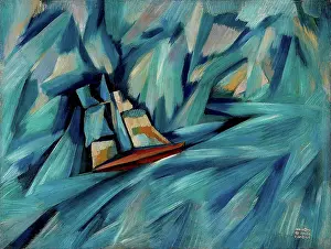 Sailing Boat Oil On Canvas Drucke: The sloop, c1915. Creator: Souza-Cardoso, Amadeo de (1887-1918)