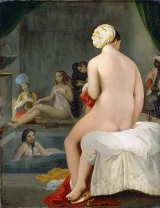 Drucke von Kleiner Badender oder Das Innere des Harems, 1828. Im Bestand der Musée du Louvre zu finden in Paris Jean Auguste Dominique Ingres Drucke: Kleiner Badegast oder Das Innere des Harems, 1828