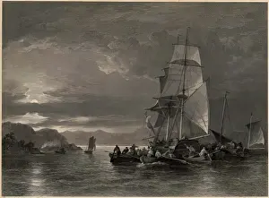 Black And White Landscape Art Drucke: The Smugglers Brig Jumping Jenny After E