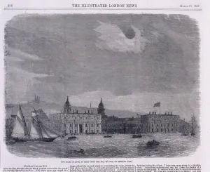 Royal Observatory Greenwich Drucke: Solar eclipse seen over the Royal Observatory, Greenwich, 1858