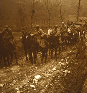First World War Animals Drucke: Soldiers on the move, c1914-c1918