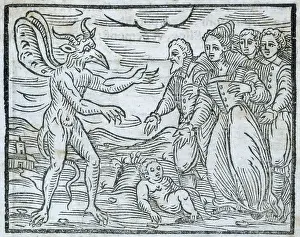 Zauberkünstler, die ein Kind dem Teufel darbieten, 1608. Künstler: Unbekannt.