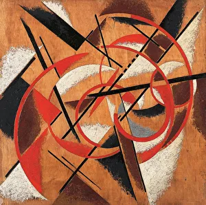 Drucke von Rheinlandbahn-Baustelle 1914 - 1918. Im Bestand des Staatlichen Museums für Moderne Kunst, Saloniki Zeitgenössische Kunst Drucke: Raketenwaffenbau im Weltraum, 1920-1921. Künstlerin: Popowa, Lyubow Seryjewna (1889-1924)