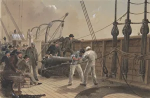 Die Verkabelung des Kabels (nach dem ersten Unfall) an Bord der Großen Ostern, den 25. Juli 1865