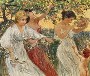 Czech Fine Art Images Drucke: Spring, three graces under a blossoming tree. Creator: Czech, Emil (1862-1929)