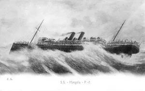 Monochrome Water Transport Drucke: SS Mongolia in heavy seas, c1903-c1917