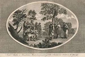 Medieval Monk Illustration Drucke: St Augustine, a Benedictine monk, first preaching to the Saxons in Kent, 597 (1793)