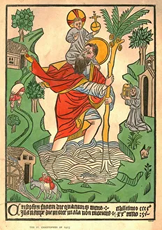 Medieval Christianity Images Drucke: The St. Christopher of 1423. Creator: Unknown