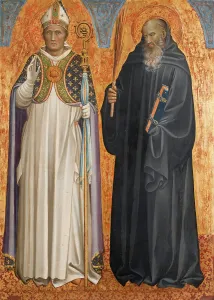 Hilf von St Hug des Lincolns und St Benedikt von Nursis. Schöpfer: Gherardo di Jacopo