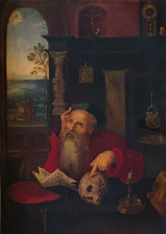 St Jerome Study Drucke: St. Jerome in his Study, c1530, (1920). Creator: Circle of Joos van Cleve