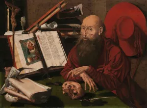 St Jerome Study Drucke: St Jerome in his study, c.1535-c.1545. Creator: Marinus van Reymerswaele