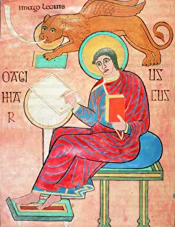 Lindisfarne Gospels Drucke: St Mark writing, c700. Creator: Eadfrith