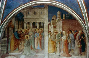Drucke von Petrus ordiniert Stephan Deakon im mittleren 15.Jh., Stephan (dc35), ein deutscher Diakon der frühen christlichen Kirche in Jerusalem wurde wegen Blasphemie vom Sanhedrin verurteilt A Drucke: Petrus ordiniert Stephan deutscher Diakon, mittelalterlich 15 Jh. Künstler: Fra Angelico