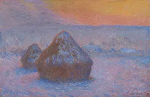 Sunset In The Countryside Drucke: Stacks of Wheat (Sunset, Snow Effect), 1890 / 91. Creator: Claude Monet
