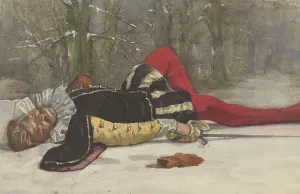 Watercolour Painting Style Drucke: Stage scene with fallen duelist in a forest, 1870-1923. Creator: Willem Witsen