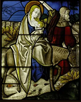 Christian Heritage Art Drucke: Stained Glass Panel with the Flight into Egypt, German, ca. 1485-1500. Creator: Unknown
