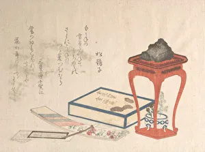 Japanese Heritage Woodblock Prints Drucke: Stand, Box and Writing-Paper, probably 1816. probably 1816. Creator: Shinsai