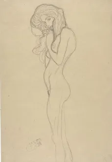Drucke von Stehende weibliche Nacktfigur (Vorbild für die Beethovensche Fries), 1901. Im Bestand der Albertina, Wien Gustav Klimt Drucke: Stehende weibliche Nackenfigur ( Studie für die Beethovensche Fries )