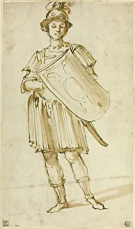 Italian Historical Artwork Drucke: Standing Warrior, c.1600. Creator: Unknown