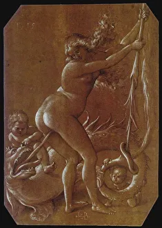 Stehende Hexe mit Monstrum