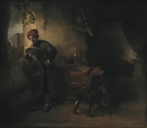 Stehender junger Mann am Fenster in seinem Studierzimmer, der liest, bekannt als Der Student, 1651-1654. Schöpfer: Willem Drost, Rembrandt Harmensz van Rijn. Stehender junger Mann am Fenster in seinem Studierzimmer, der liest, bekannt als Der Student, 1651-1654