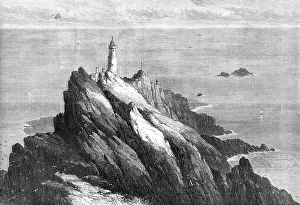 Black And White Coastal Images Drucke: The Start Lighthouse, South Devon, 1868. Creator: Mason Jackson