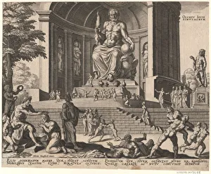 Die Statuendes des Jupiter in Olympia aus der Reihe Die Acht Weltwunder von Maerten Lodeizen ist nach dem Gemälde "Der Sturm" von Maarten van Heemskerck 1572. Künstler: Galle, Philipp (1537-1612)