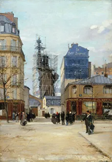 Landschaften Drucke: Büste der Freiheit von Bartholdi im Werkstatt des Erfinders Gaget an der Rue de Chazelles 1884