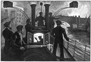 Steam Fire Engine History Drucke: Steam fire-engine going to a riverside fire, London fire brigade, 1890. Artist: WB Murray