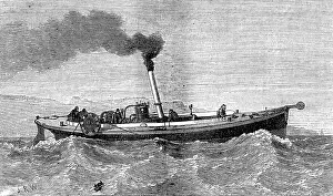 Victorian Era Water Transport Drucke: Steam-launch for the cable-ship Faraday, 1874. Creator: Unknown
