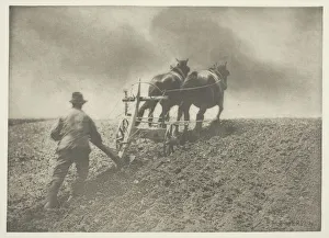 Agricultural Landscape Photographs Drucke: A Stiff Pull, (Suffolk), c. 1883 / 87, printed 1888. Creator: Peter Henry Emerson