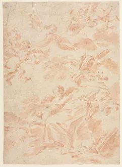 Red Chalk Drawing Techniques Drucke: The Stigmatization of Saint Francis, first third 1700s. Creator: Francois Lemoyne (French