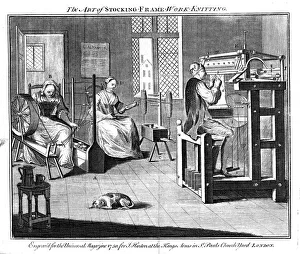 Industrial Revolution Drucke: Stocking frame workshop, 1750