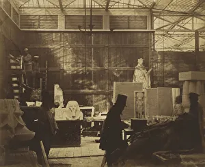 Philip Henry Delamotte Photos Drucke: [Storeroom with Artisans and Plaster Casts, Crystal Palace], 1852
