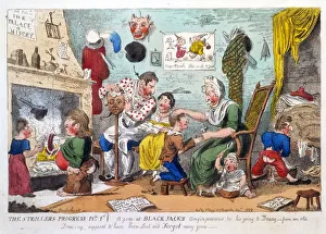 Hand Coloured Etching Art Drucke: The Strollers Progress Plate 1