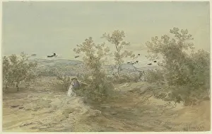 Drucke von Wagen auf einer Straße durch ein buschbestandenes Flachland, um 1850-1905 Anton Burger Drucke: Wagen auf einer Straße durch ein buschbestandenes Gebiet