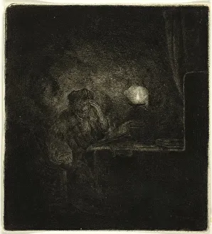 Seated Male Figure Artwork Drucke: Student at a Table by Candlelight, 1642/65. Creator: Salomon Savery