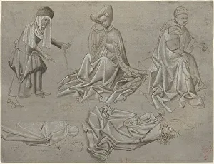 Century Old Artwork Drucke: Studies for Six Figures (sheet from a model book) [recto], c. 1450/1460. Creator: Unknown