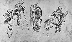 Leonardo Da Vinci Ink Drawings Drucke: Studies of Single Figures and of a Profile, c1480 (1945). Artist: Leonardo da Vinci
