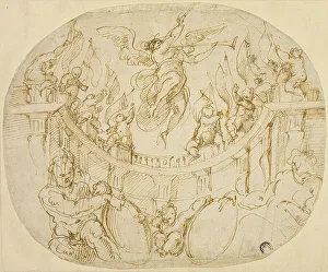 Art Institute Chicago Prints Drucke: Study for Allegory of Two Quartieri of Florence, 1563/65. Creator: Giorgio Vasari
