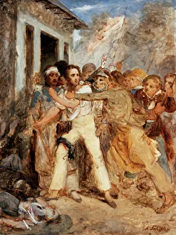 French Romantic Era Art Drucke: Study for a Battle Scene, c1830. Creator: Henry Scheffer