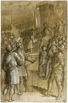 Italian Historical Artwork Drucke: Study for Cosimo I Reorganizing the Tuscan Troops, 1589. Creator: Ludovico Buti