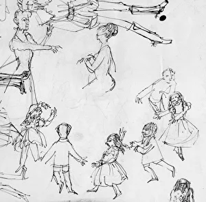 British Illustrator Women Drucke: Study for dancing class, c1950. Creator: Shirley Markham