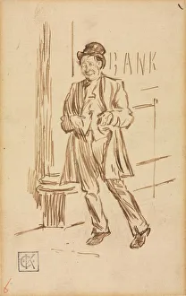 Charles Samuel Keene Art Drucke: Study of a Drunken Man Passing a Bank. Creator: Charles Samuel Keene (British, 1823-1891)