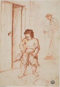 Chalk On Paper Artwork Drucke: Study of Two Figures (recto); Fragmentary Copy (verso)