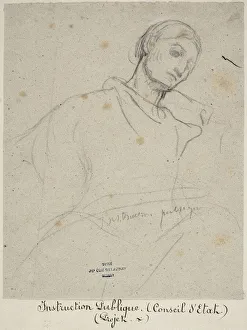 Charcoal On Paper Artworks Drucke: Study for Instruction Publique, c. 1873. Creator: Jules Elie Delaunay