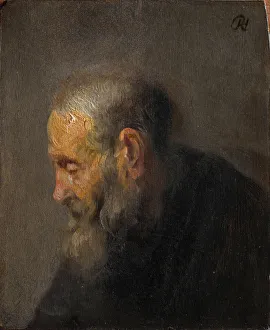 Drucke von Studium eines alten Mannes im Profil um 1630. Im Bestand des Statens Museet für Kunst Kopenhagen zu finden Rembrandt Van Rhijn Drucke: Studium eines alten Mannes im Profil um 1630. Künstler: Rembrandt van Rhijn (1606-1669)