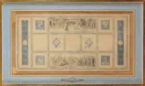 Watercolour And Ink On Paper Art Drucke: Study for the Painted ceiling of the library in the Conservatory, 1812