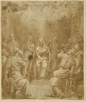 Pen And Ink Sketches Drucke: Study for the Pentecost, c.1580. Creator: Simone Peterzano