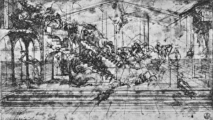 Leonardo Da Vinci Ink Drawings Drucke: Study of the Perspective of the Background of the Adoration of the Magi